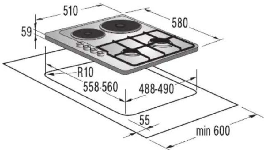 GORENJE G6N40AX - Mjere izreza ugradbenog štednjaka - 1