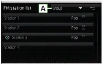 SKODA Columbus (2016) - droj pripojený na vstup USB
BT-Audio - spárovaný prehrávač Bluetooth®
WLAN - audio zdroj spojený pomocou WLAN
AUX - audio zdroj pripojený na vstup AUX
TP Stanice s dopravným spravodajstvomBluetooth®
WLAN - audio zdroj spojený pomocou WLAN
AUX - audio zdroj pripojený na vstup AUX
ooth®
WLAN - audio zdroj spojený pomocou WLAN
AUX - audio zdroj pripojený na vstup AUX
no TPdio zdroj spojený pomocou WLAN
AUX - audio zdroj pripojený na vstup AUX
Signál dopravného spravodajstva nie je dostupný alebo zvolená stanica nie je stanicou s vysielanim dopravného spravodajstva obsah pripojeného audio zdroja podľa abecedne zoradených názvov adresárov alebo skladieb.
Spôsoby ovládania
h pripojeného audio zdroja podľa abecedne zoradených názvov adresárov alebo skladieb.
Spôsoby ovládania
RDS OFF Funkcia RDS je vypnutá (FM)adresárov alebo skladieb.
Spôsoby ovládania
árov alebo skladieb.
Spôsoby ovládania
AF OFF Alternativna frekvencia AF je vypnutá (FM)> Signál nie je k dispozícii (DAB)>>
Ak sa realizuje priebežná zmena zobrazovaného názvu stanice, potom existuje možnosť zafixovať aktuálny text tým, že sa na displeji na dlhšiu dobu v oblasti názvu stanice podrží prst. Názov stanice sa opăť kompletne zobrazí tým, že sa v oblasti názvu stanice opătovne podrží prst.
Výber rozhlasového pásmanie"> - 1