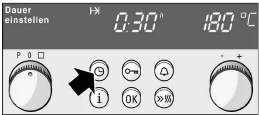 Dauer einstellen H: 0:30 h 180 °C P 0 □ i OK >>>