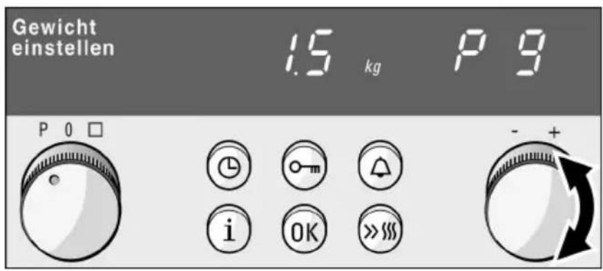 Gewicht einstellen 1.5 kg P 9 P 0 □ i OK >>>