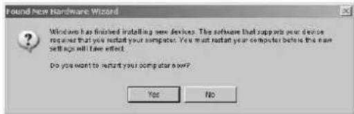 Found New Hardware Wizard Windows has finished installing new devices. The software that supports your device remains that you restart your computer. You must restart your computer before the new setup will have effect. Do you want to restart your computer now? Yes No