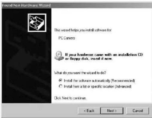 Found New Hardware Wizard The wizard helps you install software for PC Conero If your hardware came with an installation CD or floppy disk, insert it now. What do you want the wizard to do? ○ Install the software automatically (Recommended) ○ Install from a lot or specific location (Advanced) Click Next to continue. < Back Next > Cancel