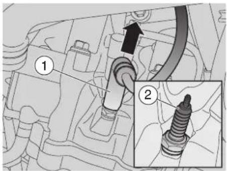 Technical diagram showing mechanical assembly with labeled parts and a magnified inset of a threaded component