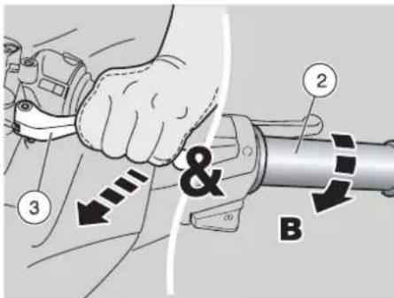 Technical diagram showing mechanical assembly with labeled parts and directional arrows indicating motion or movement
