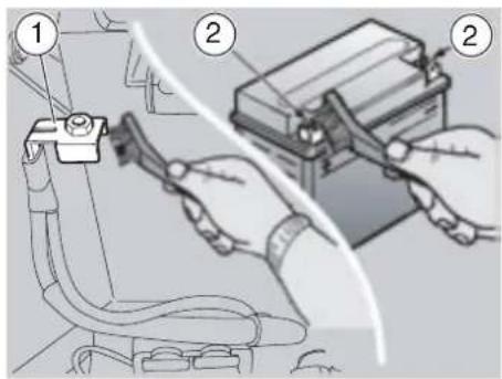 Technical diagram showing two labeled components of a mechanical or electrical device, with numbered parts and hands connecting them.