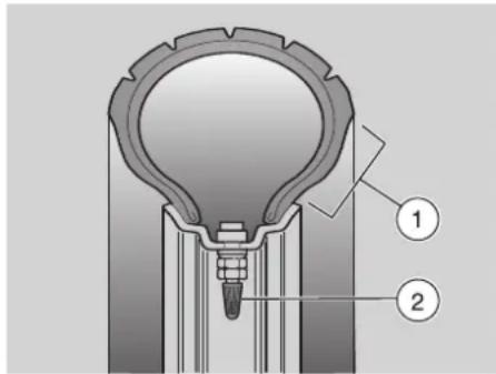 Technical diagram of a mechanical component with labeled parts 1 and 2