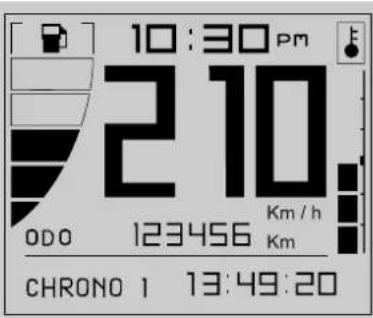 10:30 PM 210 ODO 123456 Km/h Km CHRONO 1 13:49:20