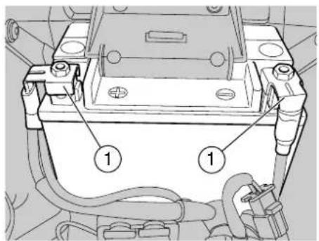 Technical diagram of a vehicle battery mounting structure with numbered components