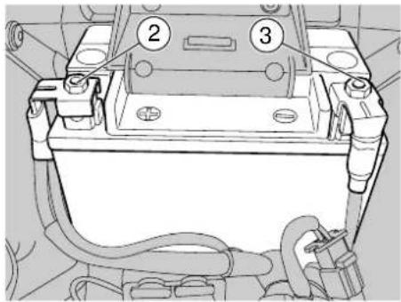 Technical diagram of a vehicle battery panel with labeled components 2 and 3