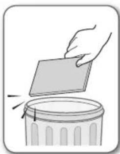 Illustration of a hand placing a blank sheet into a trash bin (no text or symbols)