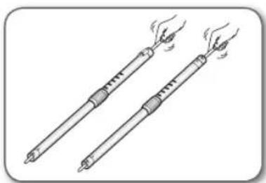 Illustration of two lit test pens with flame-like tips, no text or symbols present.