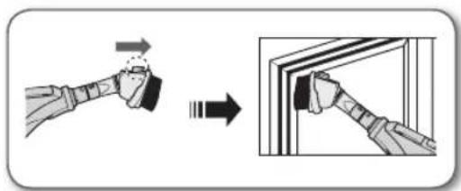 Diagram showing a hand holding a small object before and after assembly, with no visible text or symbols.