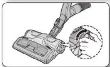 Illustration of a vacuum cleaner with a hand inserting a cable into the air gap (no text or symbols present)