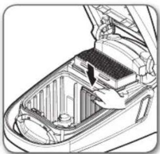 Diagram of a car interior showing internal components and airflow direction (no text or symbols).