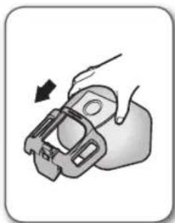 Illustration of a hand holding a mechanical component with an arrow indicating direction (no text or symbols)