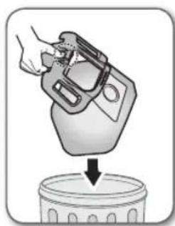 Illustration of a hand pouring liquid into a container (no text or symbols).