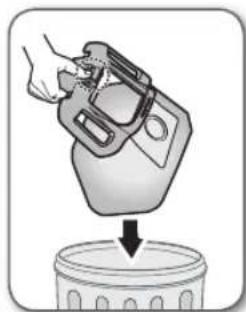 Illustration of a hand pouring liquid into a container.