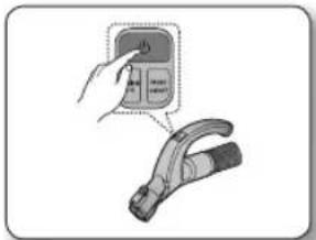 Diagram showing a hand interacting with a digital display and a handheld device, likely illustrating a diagnostic or testing procedure.