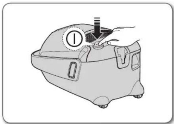 Illustration of a hand using a tool to press or install a device into a container (no text or symbols visible)