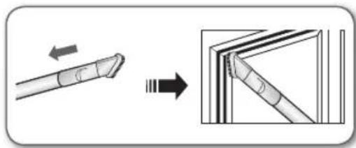 Diagram showing a tool interacting with a panel and its resulting cross-section view (no text or symbols).