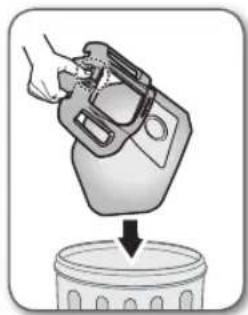 Illustration of a hand pouring liquid into a container.