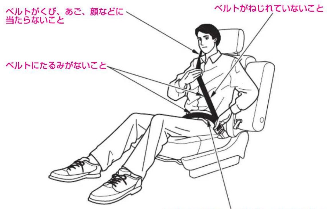 ベルトがくび、あご、顔などに 当たらないこと ベルトにたるみがないこと ベルトがねじれていないこと