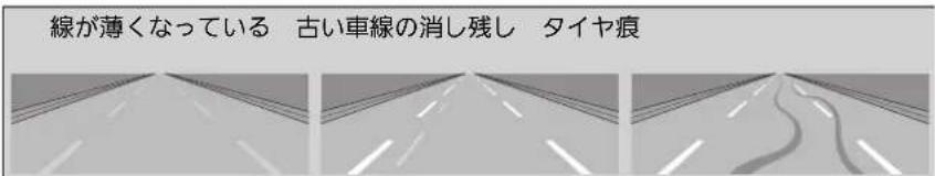 線が薄くなっている 古い車線の消し残し タイヤ痕