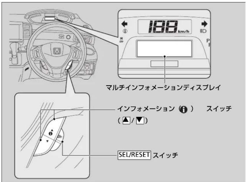 188 km/h マルチインフォメーションディスプレイ インフォメーション (①) スイッチ (▲/▼) SEL/RESET スイッチ