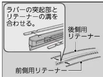 ラバーの突起部とリテーナーの溝を合わせる。 後側用リテーナー 前側用リテーナー