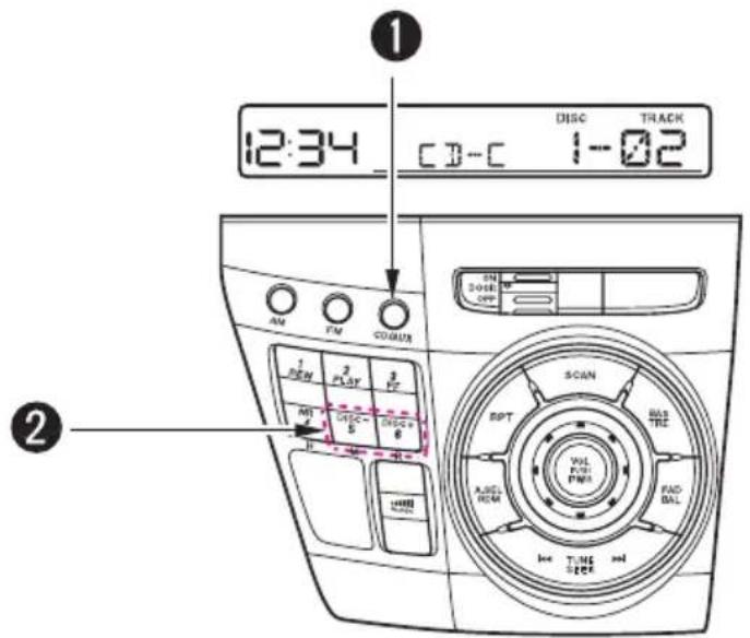 12:34 DISC TRACK CD-C 1-02 AM FM COGNUS 1 RUN 2 PLAY 3 F2 INT DISC DISC 5 DISC 6 D SCAN RPT BUT TRE VOL PWR PWM A-SET DCAT RAD BAL Iot TUNG SPER and ① ②