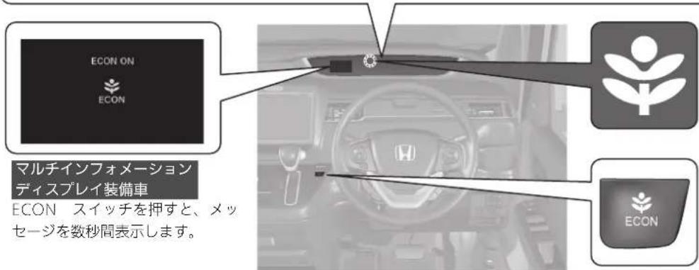 ECON ON ECON マルチインフォメーション ディスプレイ装備車 ECON スイッチを押すと、メッ セージを数秒間表示します。
