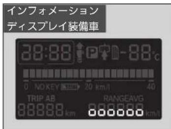 インフォメーション ディスプレイ装備車 38:88 P - 88°C 0 NOKEY 20 km/h 40 TRIP AB RANGE AVG 88888 km 888888 km/h