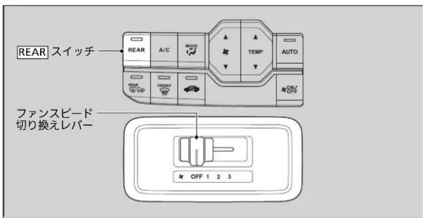 REAR スイッチ REAR A/C MODE TEMP AUTO FRONT FRONT *ON/ *OFF ファンスピード 切り換えレバー * OFF 1 2 3