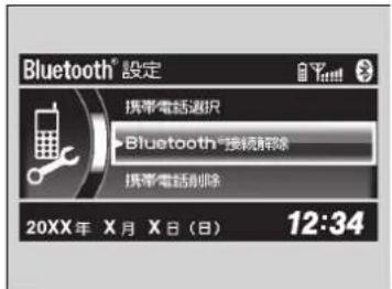 Bluetooth®設定 攜帶電話選択 Bluetooth 变換削除 攜帶電話削除 20XX年 X月 X日(日) 12:34