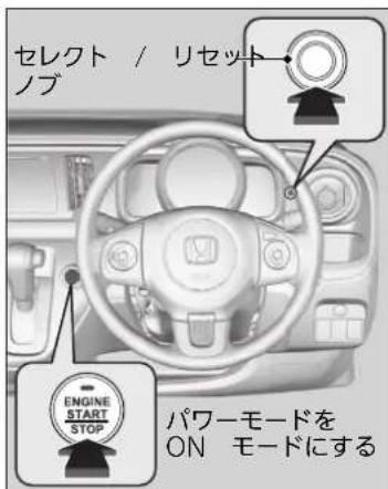 セレクト / リセット ノブ ENGINE START STOP パワーモードを ON モードにする