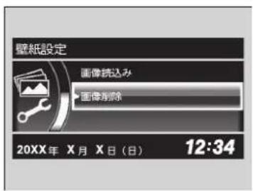 壁紙設定 画像読込み 面像削除 20XX年 X月 X日(日) 12:34
