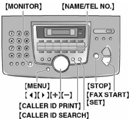 [MONITOR] [NAME/TEL NO.] [MENU] [◀][▶][+][-] [CALLER ID PRINT] [CALLER ID SEARCH] [STOP] [FAX START] [SET]
