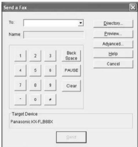 Send a Fax To: Name: 1 2 3 Back Space 4 5 6 PAUSE 7 8 9 Clear - 0 # Target Device Panasonic KX-FLB88X Send