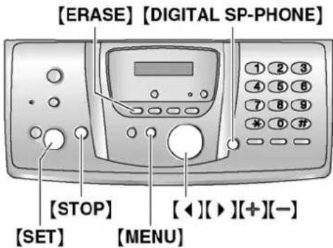 [ERASE] [DIGITAL SP-PHONE] [1 2 3 4 5 6 7 8 9 * 0 # [STOP] [←][→][+][-] [SET] [MENU]