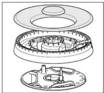 Exploded view diagram of a mechanical assembly showing internal components (no text or labels)
