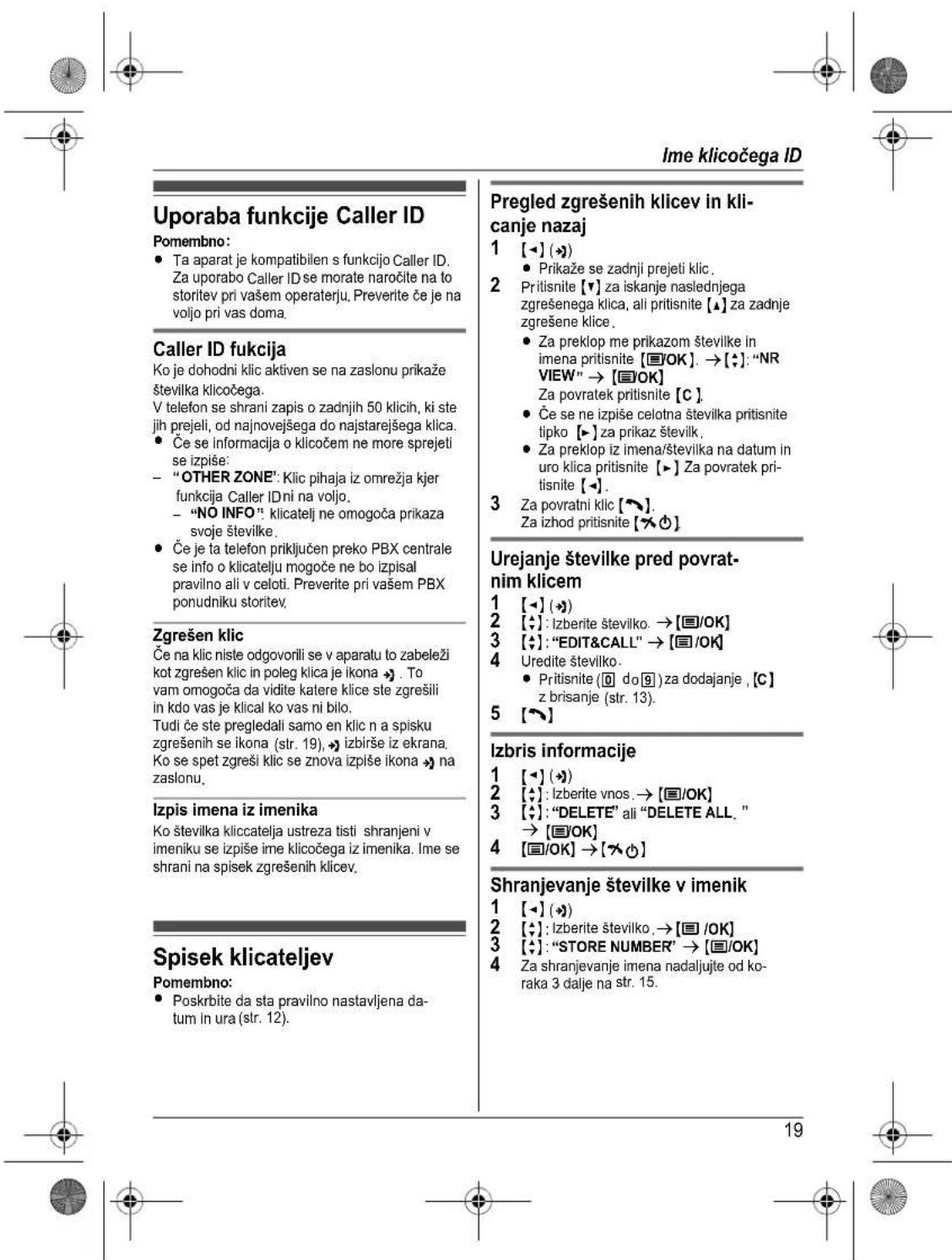 PANASONIC KX-TG1911PD - Programiranje s pomikanjem po izbirnikih - 5