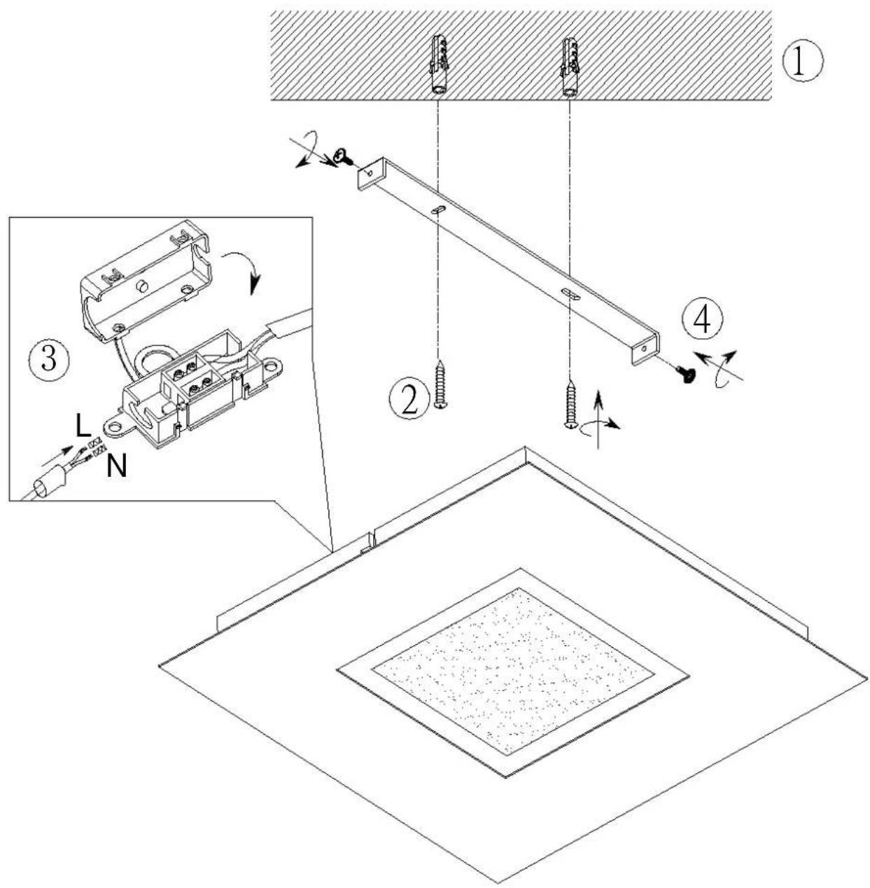 Technical diagram illustrating a mechanical assembly with labeled components and motion indicators, including parts numbered 1 to 4.