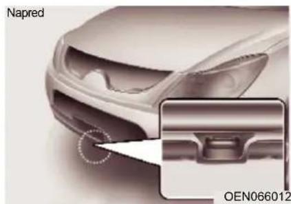 Close-up of a car's front bumper with a magnified inset showing a mechanical component detail (no text or symbols)