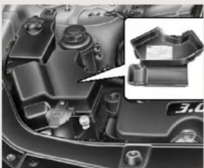 Close-up of a car engine bay with a highlighted component (no visible text or symbols)