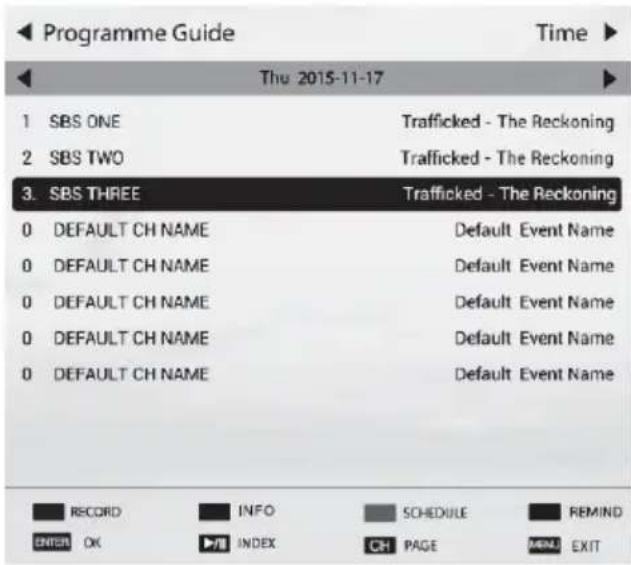 Programme Guide Thu 2015-11-17 1 SBS ONE 2 SBS TWO 3. SBS THREE 0 DEFAULT CH NAME 0 DEFAULT CH NAME 0 DEFAULT CH NAME 0 DEFAULT CH NAME 0 DEFAULT CH NAME Trafficked - The Reckoning Trafficked - The Reckoning Default Event Name Default Event Name Default Event Name Default Event Name Default Event Name RECORD INFO SCHEDULE REMIND ENTER OK INDEX CH PAGE MENU EXIT