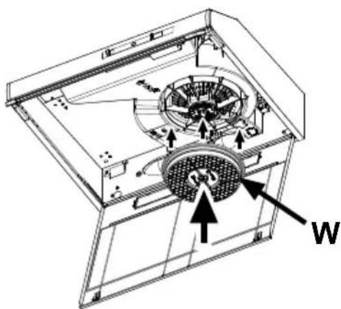 Technical diagram of an air fan assembly with labeled components and directional arrows