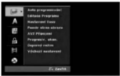 Auto programováni Editace Programu Nasteveni času Penské strán obrazu AVZ Přípozniční Progressiv. skén. Čeprosný zřezne Výchuzi nasteveni To Zavit
