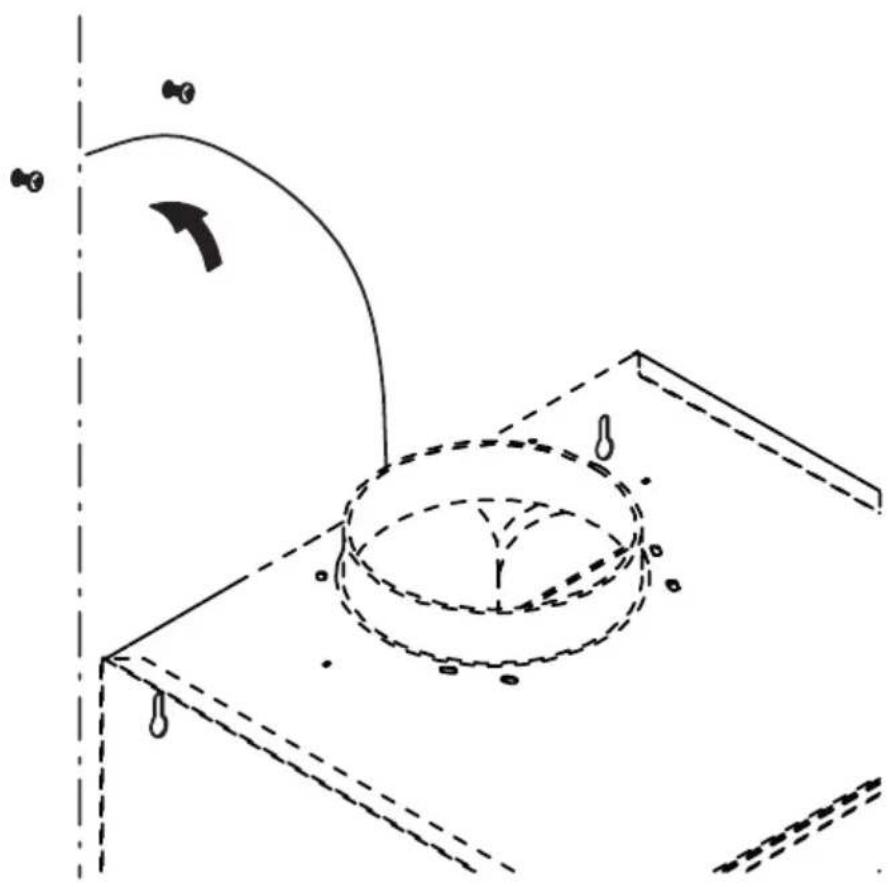 Diagram of a mechanical setup with a rotating wheel and dashed components, no text or symbols present