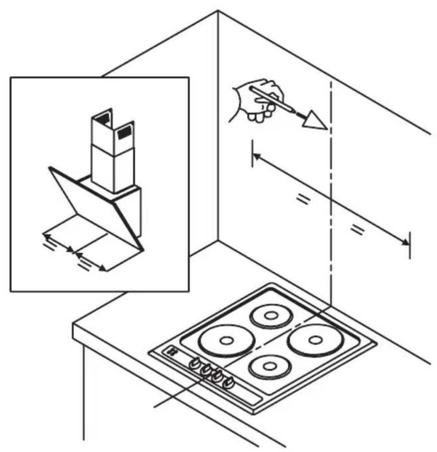 Diagram illustrating kitchen lighting setup with labeled components and directional arrows indicating movement or positioning.