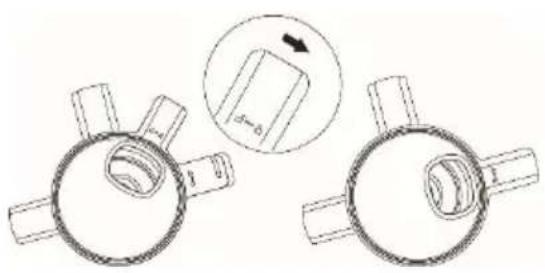 Technical line drawing of two mechanical components with a magnified inset showing a small component (no text or symbols)